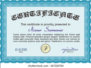 Diploma or certificate template. Border, frame.With guilloche pattern and background. Complex design. 