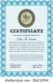 Diploma or certificate template. With complex background. Vector pattern that is used in currency and diplomas.Lovely design. 