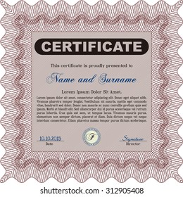 Diploma or certificate template. With complex background. Lovely design. Border, frame.
