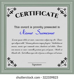 Diploma or certificate template. Complex background. Complex design. Vector certificate template.