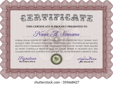 Diploma o plantilla de certificado. Fondo complejo. Ilustración vectorial.Diseño excelente. 