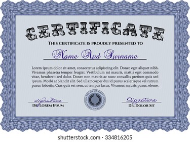 Diploma or certificate template. Complex design. With complex linear background. Money style.