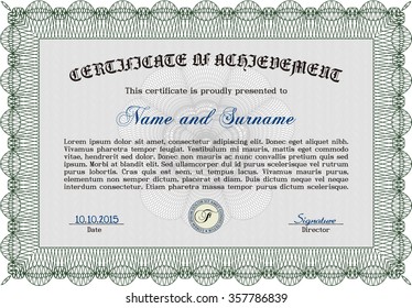 Diploma or certificate template. Complex design. Diploma of completion.With great quality guilloche pattern. 