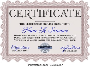 Diploma or certificate template. Complex design. Customizable, Easy to edit and change colors.With complex linear background. 