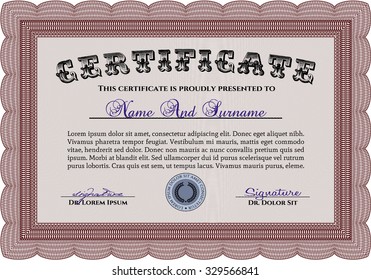 Diploma or certificate template. With complex linear background. Complex design. Vector pattern that is used in currency and diplomas.