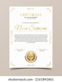 Diploma certificate template. Confirmation of successful completion. Award for talented students. Graduation document confirming knowledge. Training and education. Realistic flat vector illustration