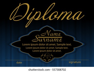 Diploma or certificate template. Elegant background. Winning the competition. Reward. Vector illustration.