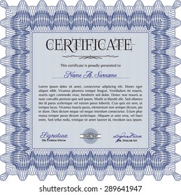 Diploma or certificate template. Excellent design. With complex linear background. Vector certificate template.