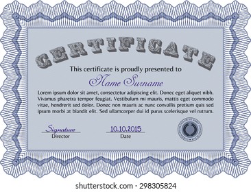 Diploma o plantilla de certificado. Plantilla de certificado de marco Vector.Con fondo complejo. Diseño superior.