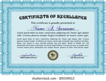 Diploma or certificate template. With guilloche pattern and background. Artistry design. Vector illustration.