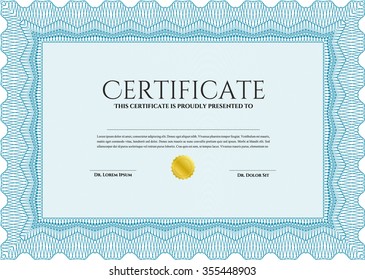 Diploma or certificate template. With guilloche pattern. Artistry design. Detailed.