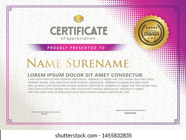 diploma certificate template with halftone style and modern pattern background