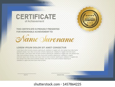 diploma certificate template with halftone style and modern pattern background
