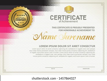 diploma certificate template with halftone style and modern pattern background