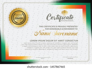 diploma certificate template with halftone style and modern pattern background
