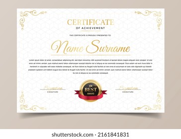 Diploma certificate template. Horizontal document confirming completion of online courses. Distance education and training, graduation. Award and achievement. Realistic flat vector illustration