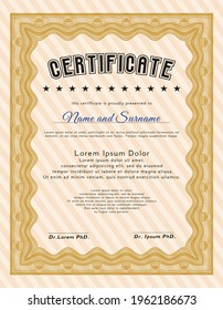 Diploma or certificate template.  Modern design.  With background.  Vector illustration.  Orange color.