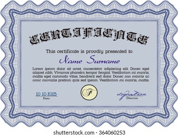 Diploma or certificate template. Modern design. Vector certificate template.With guilloche pattern. 