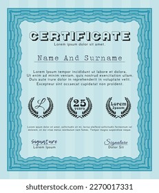 Diploma or certificate template.  Money design.  With linear background.  Customizable, Easy to edit and change colors.  Light blue color.