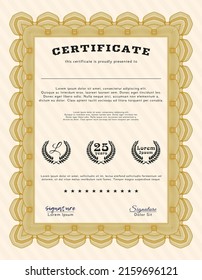 Diploma or certificate template.  Money Pattern design.  Printer friendly.    Orange color.