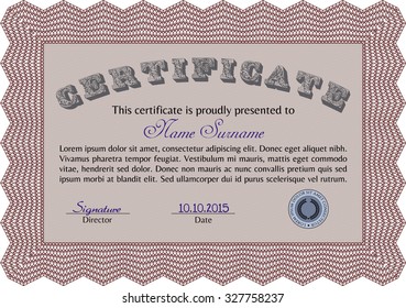 Diploma or certificate template. Money style.Lovely design. With complex background. 