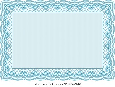 Diploma or certificate template. Money style.With guilloche pattern. Artistry design. 