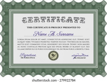 Diploma or certificate template. Nice design. With guilloche pattern. Vector certificate template.