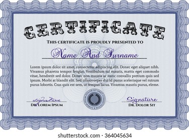 Diploma or certificate template. Nice design. Detailed.With guilloche pattern. 