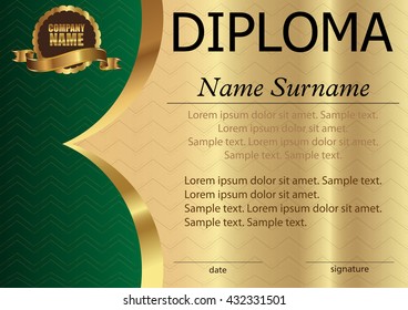 Diploma or certificate. Template on a gold background. Award winner. Reward. Winning the competition. The text on separate layers. Vector illustration.
