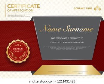 diploma certificate template red and gold color with luxury and modern style vector image.