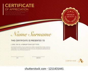 Diploma Certificate Template Red Gold Color Stock Vector (Royalty Free ...