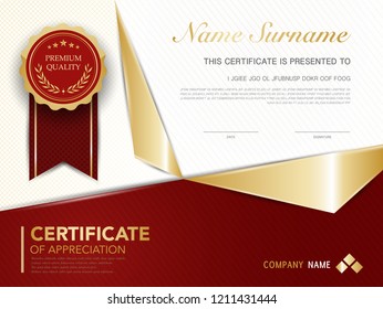 diploma certificate template red and gold color with luxury and modern style vector image.