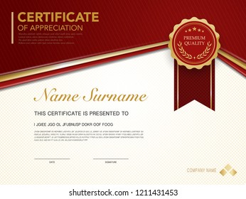 Diploma Certificate Template Red Gold Color Stock Vector (Royalty Free ...