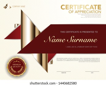 diploma certificate template red and gold color with luxury and modern style vector image.