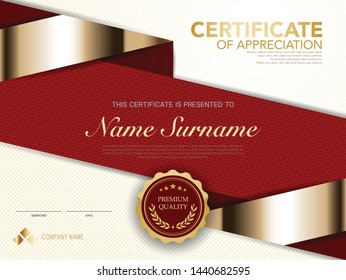 diploma certificate template red and gold color with luxury and modern style vector image.