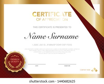 diploma certificate template red and gold color with luxury and modern style vector image.