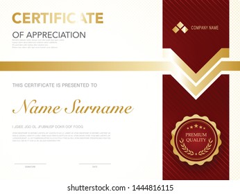 diploma certificate template red and gold color with luxury and modern style vector image.