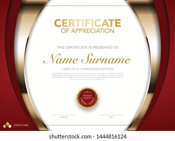 diploma certificate template red and gold color with luxury and modern style vector image.