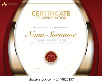 diploma certificate template red and gold color with luxury and modern style vector image.