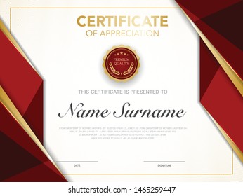 diploma certificate template red and gold color with luxury and modern style vector image.
