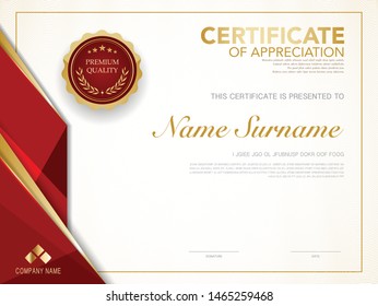 diploma certificate template red and gold color with luxury and modern style vector image.