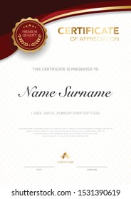 diploma certificate template red and gold color with luxury and modern style vector image, suitable for appreciation.  Vector illustration.
