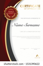 diploma certificate template red and gold color with luxury and modern style vector image, suitable for appreciation.  Vector illustration.