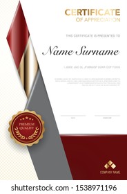 diploma certificate template red and gold color with luxury and modern style vector image, suitable for appreciation.  Vector illustration.