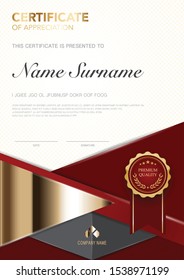 diploma certificate template red and gold color with luxury and modern style vector image, suitable for appreciation.  Vector illustration.