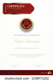 diploma certificate template red and gold color with luxury and modern style vector image, suitable for appreciation.  Vector illustration.