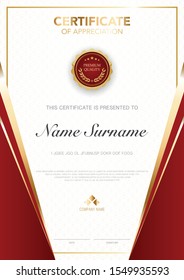 diploma certificate template red and gold color with luxury and modern style vector image, suitable for appreciation.  Vector illustration.