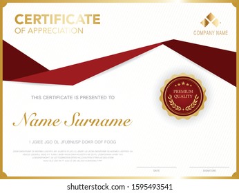 diploma certificate template red and gold color with luxury and modern style vector image, suitable for appreciation.  Vector illustration.