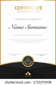 diploma certificate template red and gold color with luxury and modern style vector image, suitable for appreciation.  Vector illustration.