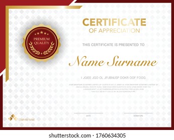 diploma certificate template red and gold color with luxury and modern style vector image, suitable for appreciation.  Vector illustration.